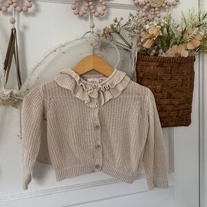 Linen Ruffled Knit Cardigan Sweater